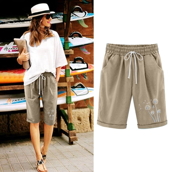 LEBONYARD Shorts for Women Clearance $5,Women's Shorts with a Modern Twist,Women's Elastic Waist Printing Drawstring Shorts Khaki XXL