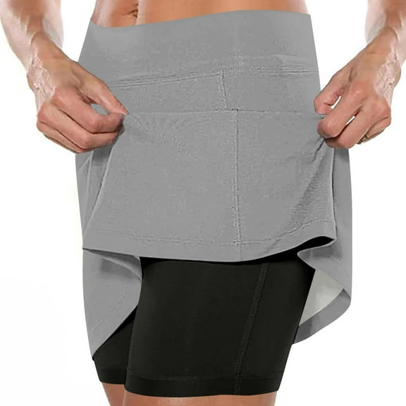 LEBONYARD Skorts Skirts for Women Tennis Skirts,Women's Flared Layered Yoga Skirt Shorts,Women's New Color Mid-waist Skirt Pants Sports Shorts Bottoming Skirt Pants Gray XXXXL