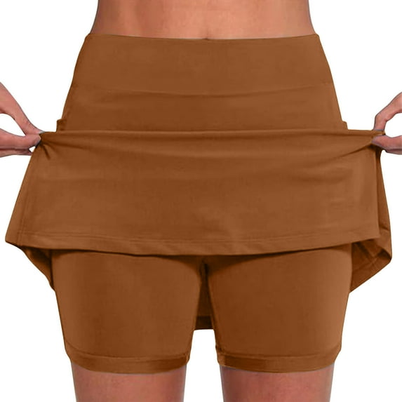 LEBONYARD Skorts Skirts for Women Tennis Skirts,Women's Supportive Yoga Skirt with Shorts,Women's New Color Mid-waist Skirt Pants Sports Casual Shorts Bottoming Skirt Pants Coffee M