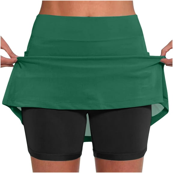 LEBONYARD Skorts for Women Dressy Casual,Women's Figure-Flattering Yoga Skirt with Shorts,Women's New Color Mid-waist Skirt Pants Sports Shorts Bottoming Skirt Pants Green L