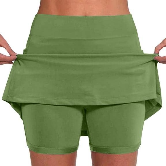 LEBONYARD Skorts for Women Dressy Casual,Women's Layered Yoga Skirt with Shorts,Women's New Color Mid-waist Skirt Pants Sports Casual Shorts Bottoming Skirt Pants Green S