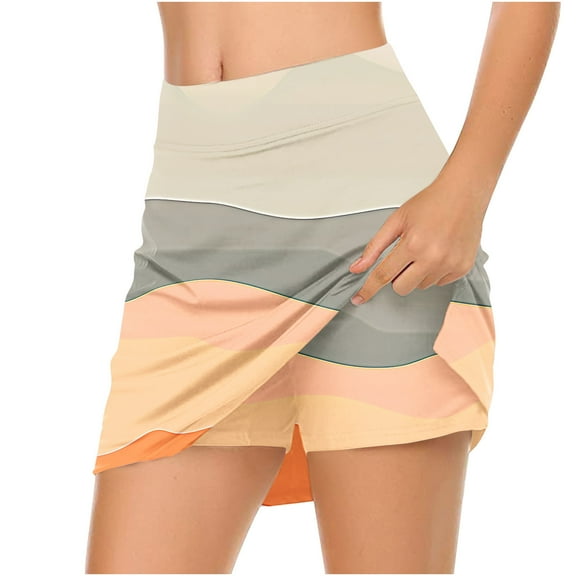 LEBONYARD Skorts for Women Plus Size,Women's Flared Layered Yoga Skirt Shorts,Ladies' Printed Mid Waist Sports and Leggings Multicolor XXL