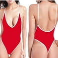 thumbnail image 1 of LEBONYARD Soft Fabric One-Piece Sleeveless Swimsuit:Gentle on Skin,Women's Solid Color Camisole Swimsuit Sports Bikini V-neck Swimsuit Three-point Swimsuit Red M, 1 of 5