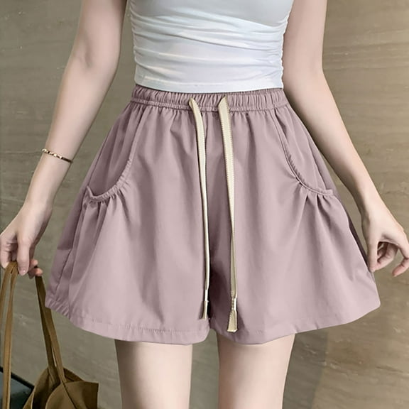 LEBONYARD Summer Clearance Womens Shorts,Trendy Women's Shorts with Elastic Waist,Womens Large Pocket Elastic High Waisted Loose Wide Leg Workwear Shorts Pink L