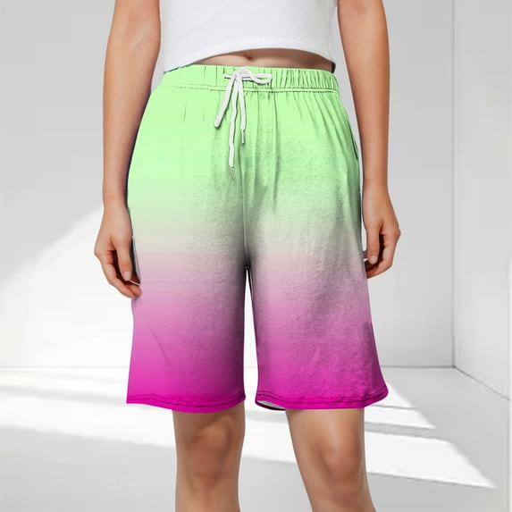 LEBONYARD Summer Clearance Womens Shorts,Women's Shorts with Comfortable Fit,Women's Fashionable Printed Casual Home Shorts with Elastic Waistband Drawstring and Side Pockets for Casual Wear Green L