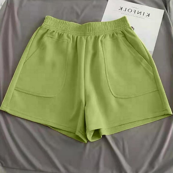 LEBONYARD Summer Clearance Womens Shorts,Women's Shorts in Lightweight and Comfortable Fabrics,Women's Solid Color High Waisted Loose Wide Leg Pants Solid Color Casual Shorts Yellow M