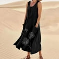 thumbnail image 1 of LEBONYARD Summer Dresses for Women 2024 Plus Size,New Women's Sleeveless Cotton and Linen Round Neck Printed Long Dress Black M, 1 of 6