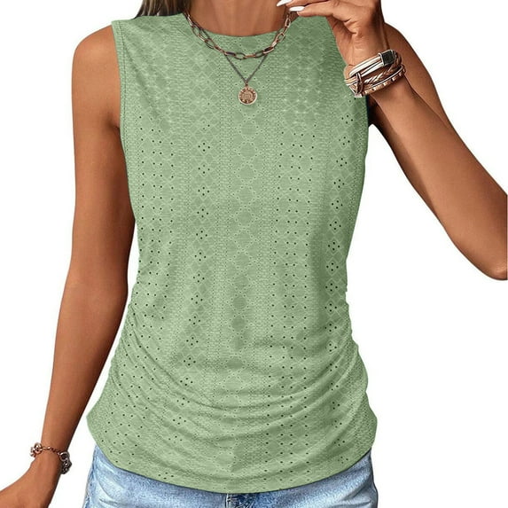 GaThRRgYP Summer Tops,Women's Sleeveless Short Slit Top,Women's Summer Loose Solid Round Neck Tank Top In Large Size Mint Green S