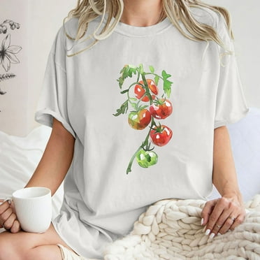 Tops for Women Trendy LEBONYARD Summer Tops for Women Clearance under $10,Tops for Women Trendy Summer,Women's Fashion Summer Round Neck Drop Sleeves Leisure Short Sleeve Fruit Printing Tops White S