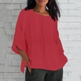 thumbnail image 1 of LEBONYARD Summer Tops for Women,Women's Summer Fashion Cropped Sleeves Round Neck Loose Shirt Blouse 3/4 Sleeve Tops Red M, 1 of 6