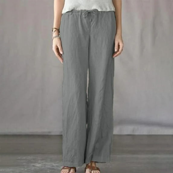 LEBONYARD Sweatpants for Women Plus Size,Plus Size Pants for Women,Women's Spring and Solid Color Elastic Waist Cotton Linen Versatile Straight Tube Casual Wide Leg Pants Gray S