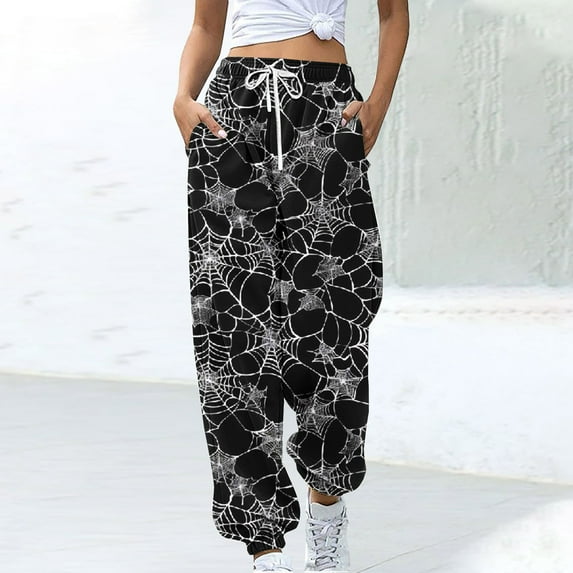 LEBONYARD Sweatpants for Women Plus Size with Pockets,Womens Pants Clearance under $10,Women's Solid Color Sports Loose Casual Wide Leg Leggings Black S