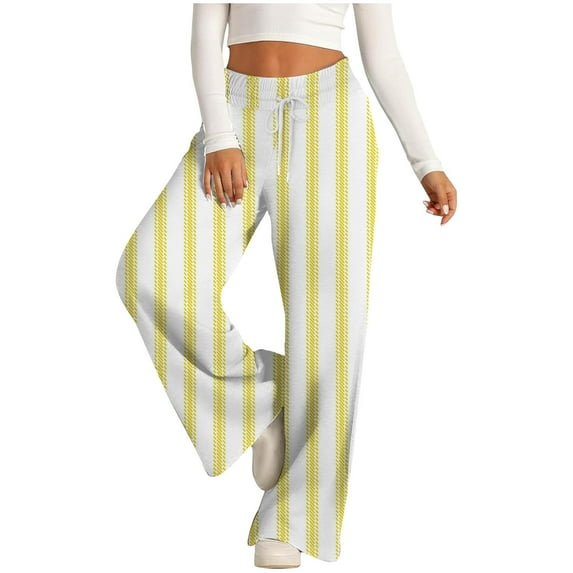 LEBONYARD Sweatpants for Women Plus Size with Pockets,Womens Pants Clearance Clothes under $5,Women's Fashionable Printed Drawstring Wide Long Pants with Pocket Casual Trousers Yellow XL