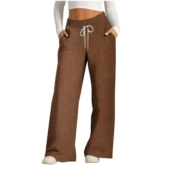LEBONYARD Sweatpants for Women Plus Size with Pockets,Womens Pants Clearance Clothes under $5,Women's New Four Season Solid Color Versatile Corduroy Elastic Waist Straight Leg Pants Brown XXXL