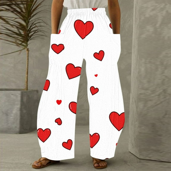 LEBONYARD Sweatpants for Women Plus Size,Womens Pants Plus Size Clerance $5,Women Casual Printing Pockets Elastic Mid-Waist Comfortable Wide-Legged Loose Pants Multicolor M