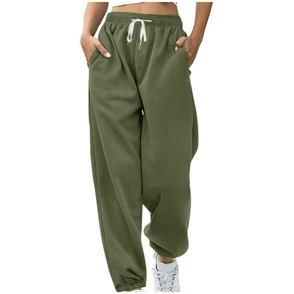 LEBONYARD Sweatpants for Women Wide Leg,Womens Pants Clearance Plus Size,Women's Fashion Casual Solid Elastic Waist Trousers Long Straight Pants Green XXL