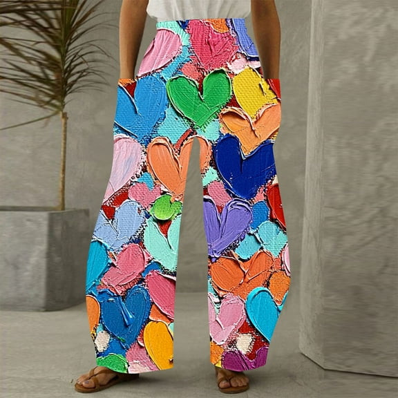 LEBONYARD Sweatpants for Women Wide Leg,Womens Trouser Pants,Women Casual Printing Pockets Elastic Mid-Waist Comfortable Wide-Legged Loose Pants Multicolor XL