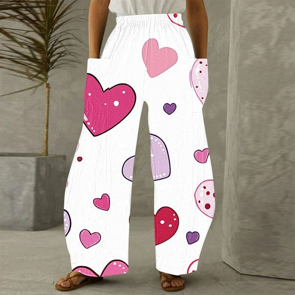 LEBONYARD Sweatpants for Women Wide Leg,Womens Trouser Pants,Women Casual Printing Pockets Elastic Mid-Waist Comfortable Wide-Legged Loose Pants Multicolor S