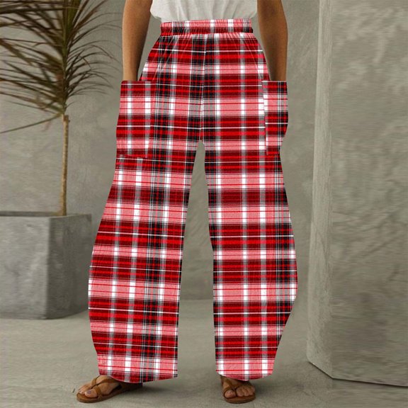 LEBONYARD Sweatpants for Women,Women Casual Printing Pockets Elastic Mid-Waist Comfortable Wide-Legged Loose Pants Multicolor L