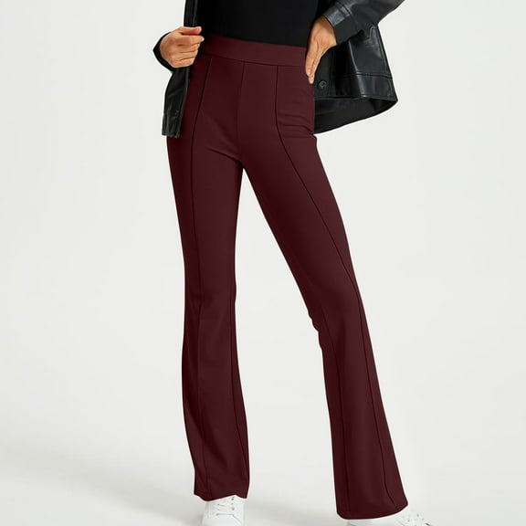 LEBONYARD Sweatpants for Women Plus Size,Womens Trouser Pants,Women's New Slim Solid Color Design Pocket High Waist Small Bottom Long Pants Wine L