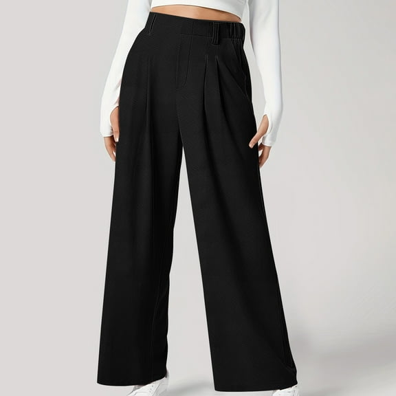 LEBONYARD Sweatpants for Women Plus Size with Pockets,Women' High Waist Wide Leg Casual Pleated Side Pocket Casual Pants Black L