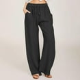 thumbnail image 1 of LEBONYARD Sweatpants for Women Wide Leg,Women Casual Linen Drawstring Elastic Waist Long Wide Leg Pants Black M, 1 of 9