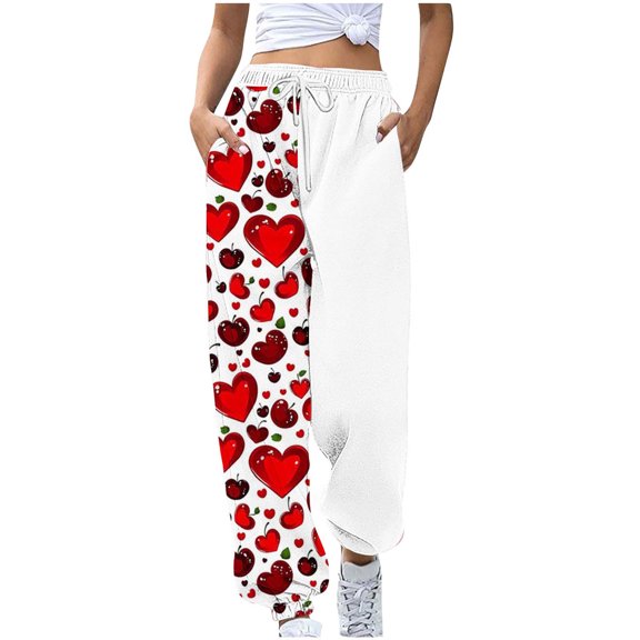 LEBONYARD Sweatpants for Women Wide Leg,Women's Casual Trousers Printing Drawstring Pants Waist Long Pants Sweatpants with Pocket Multicolor S