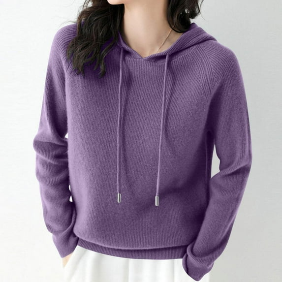 LEBONYARD Sweatshirts for Women Loose Fit,Womens Tops Womens Plus Size Clearance $5,Women's Casual Color Hooded Pocket Long Sleeved Sweater Jacket Purple XXL