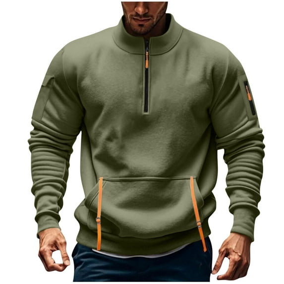 LEBONYARD Trendy Plus Size Sweatshirts for Men Clearance with Zipper No Hood Stand Up Collar Solid Pullover Long Sleeved Sports Pocket Sweatshirt