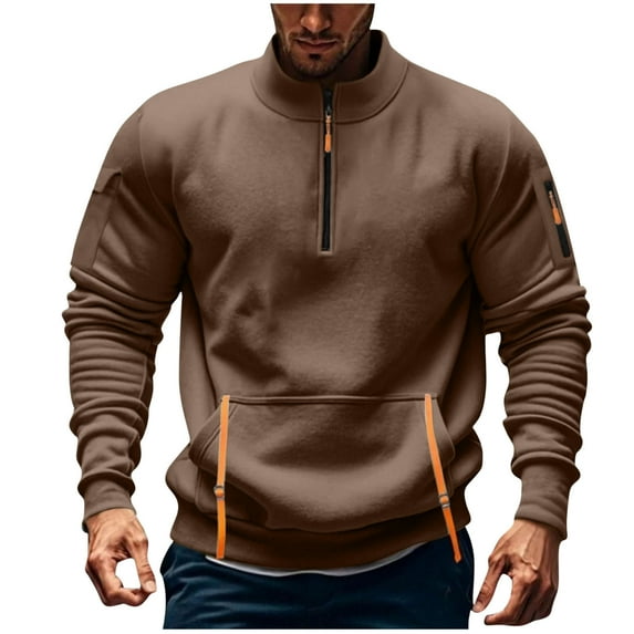 LEBONYARD Trendy Plus Size Sweatshirts for Men Clearance with Zipper No Hood Stand Up Collar Solid Pullover Long Sleeved Sports Pocket Sweatshirt