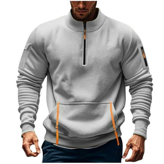 LEBONYARD Trendy Plus Size Sweatshirts for Men Clearance with Zipper No Hood Stand Up Collar Solid Pullover Long Sleeved Sports Pocket Sweatshirt
