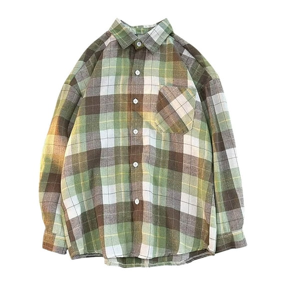 LEBONYARD T-Shirts for Men Long Sleeve,Men's Casual Personality Checkered Printing Button Lapel Fashion Long Sleeve Cardigan Shirt. Green M