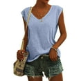 thumbnail image 1 of LEBONYARD Tank Tops for Women 2024,Womens Casual Loose Soft Cap Sleeve Solid Color T-Shirt Blouse Tops Blue S, 1 of 8
