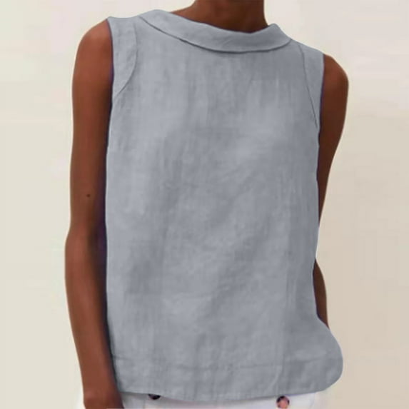 GaThRRgYP Summer Tops,Women's Sleeveless Round Neck Blouse,Women's Summer Tank Tops Loose Fit Pleated Neck Sleeveless Shirts Tops Dark Gray XXXL