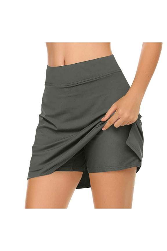 Tennis Skirts Clearance,Women's Lightweight Flared Yoga Skirt with Shorts,Women's New Color Mid-waist Skirt Pants Sports Casual Shorts Bottoming Skirt Pants Dark Gray S