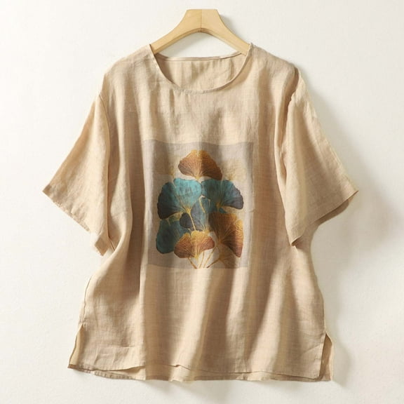 LEBONYARD Tops for Women 2024,Tops for Women Women's Casual Short Sleeve Round Neck Tops Summer Loose Tee Shirts Blouse Beige XL