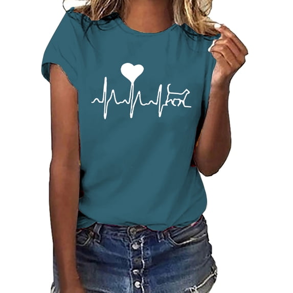 Summer Tops LEBONYARD Tops for Women Dressy Casual,Unisex T-shirt Printed Pattern Casual Fashion Soild Color Short Sleeve Tops Navy XL