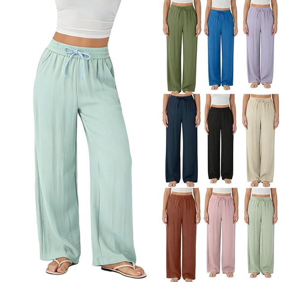 LEBONYARD Track Pants,Women's Drawstring Waist Wide-Leg Pants In Soft Brushed Fabric Light Blue S