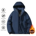 thumbnail image 1 of LEBONYARD Trendy Men Women Unisex Zipper Hooded Solid Color Long Sleeve Thickened Graphene Lining Three-Proof Windbreaker Parkas Warm Outerwear Jacket, 1 of 3