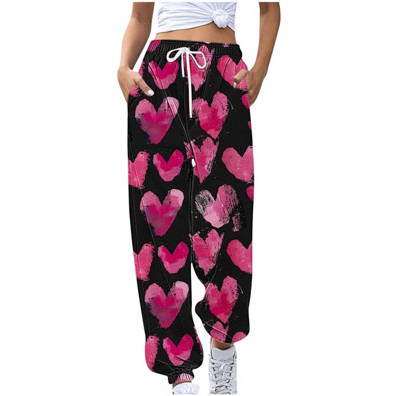 LEBONYARD Trousers for Women High Waisted,Clearance Pants for Women under $5,Women's Casual Trousers Printing Drawstring Pants Waist Long Pants Sweatpants with Pocket Multicolor M