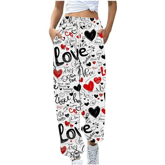 LEBONYARD Trousers for Women Plus Size,Clearance Pants for Women under $5,Women's Casual Trousers Printing Drawstring Pants Waist Long Pants Sweatpants with Pocket Multicolor L