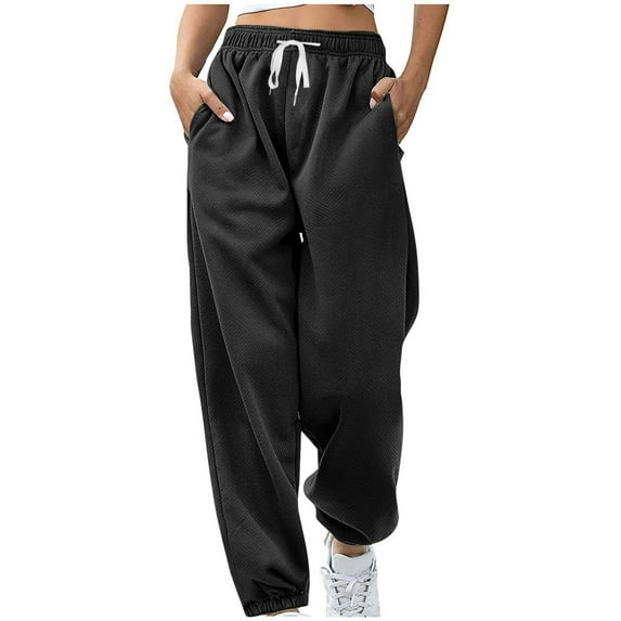 LEBONYARD Trousers for Women Plus Size,Clearance Pants for Women under $5,Women's Fashion Casual Solid Elastic Waist Trousers Long Straight Pants Black S