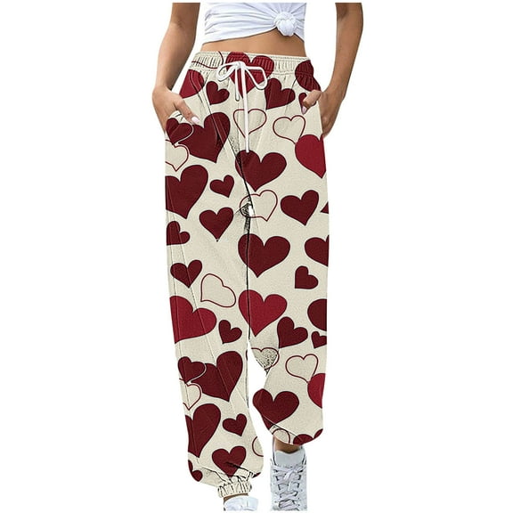LEBONYARD Trousers for Women Clearance,Women's Casual Trousers Printing Drawstring Pants Waist Long Pants Sweatpants with Pocket Multicolor XXL