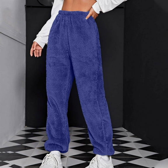 LEBONYARD Trousers for Women High Waisted,Women Fashion Casual Warm Solid Color Elastic Waist Binding Leg Length Pants Blue XXL
