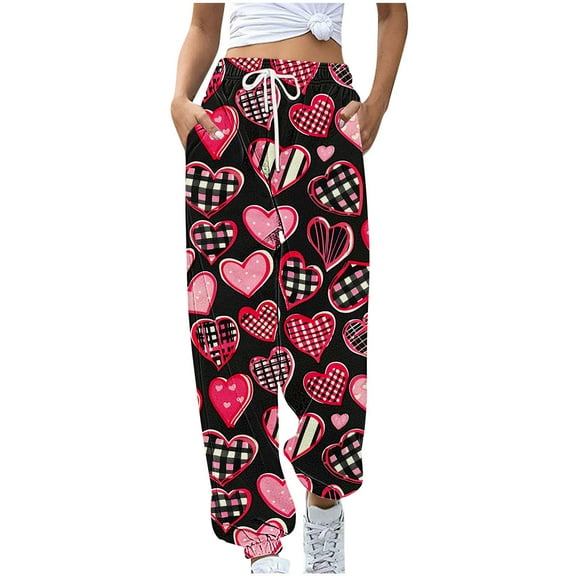 LEBONYARD Trousers for Women High Waisted,Women's Casual Trousers Printing Drawstring Pants Waist Long Pants Sweatpants with Pocket Multicolor S
