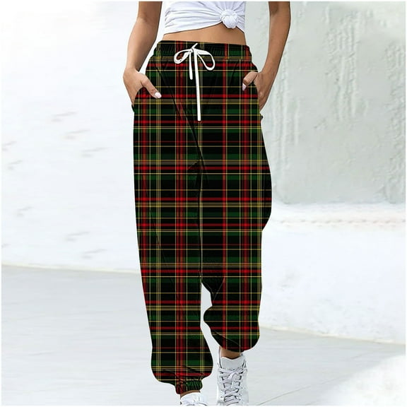 LEBONYARD Trousers for Women High Waisted,Women's Casual Trousers Printing Drawstring Pants Waist Long Pants Sweatpants with Pocket Multicolor XL