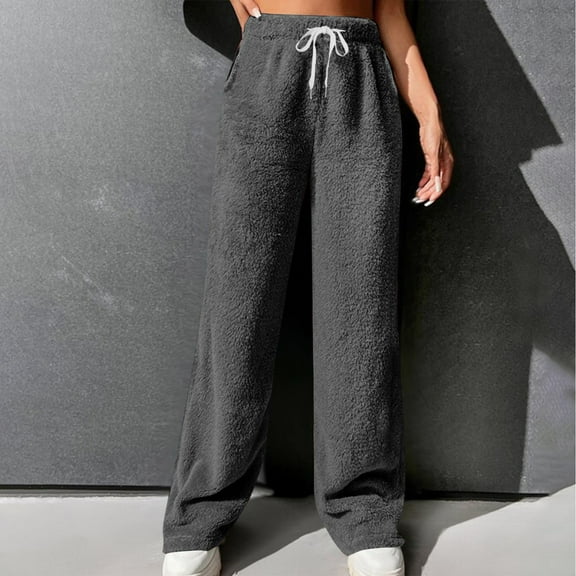 LEBONYARD Trousers for Women Plus Size,Fashion Women's Casual Waist Loose Long Pants Keep Warm Solid Length Pants Dark Gray L