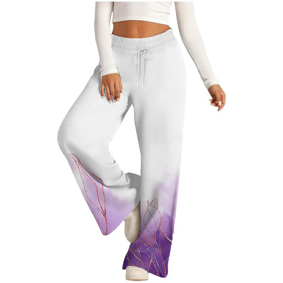 LEBONYARD Wide Leg High Waist for Women,Womens Pants Plus Size,Women's Fashionable Printed Drawstring Wide Long Pants with Pocket Casual Trousers Purple XXL