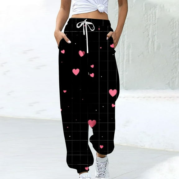 LEBONYARD Wide Leg High Waist for Women,Women's Casual Trousers Printing Drawstring Pants Waist Long Pants Sweatpants with Pocket Multicolor S