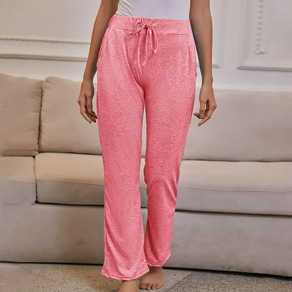 LEBONYARD Wide Leg High Waist for Women,Womens Pants Clearance,Womens Fashion Summer Solid Casual Pocket Elastic Waist Long Pants Pink M